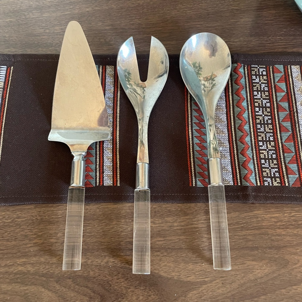Mid Century Modern Silver and Lucite Serving Utensils